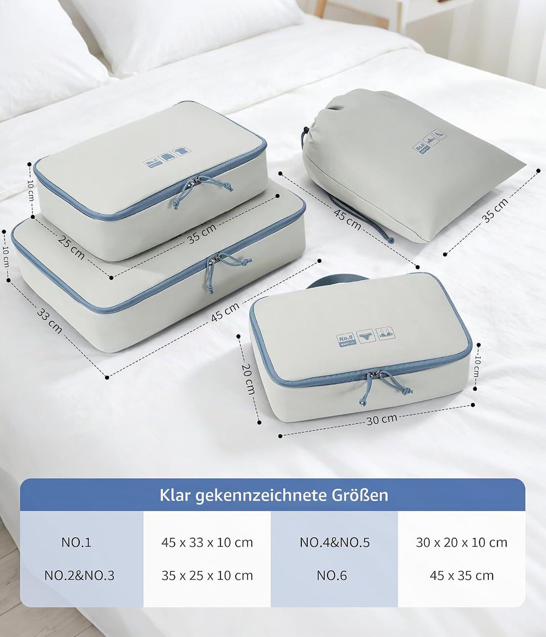 ECOHUB Packwürfel 6er Set Koffer Organizer, Reissfest &amp; Wasserabweisend, Durchdachtes Ordnungssystem
