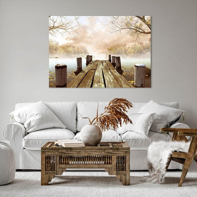 Bilder auf Leinwand 100x70cm Leinwandbild Illustration herbst landschaft bäume Gross Wanddeko Bild S