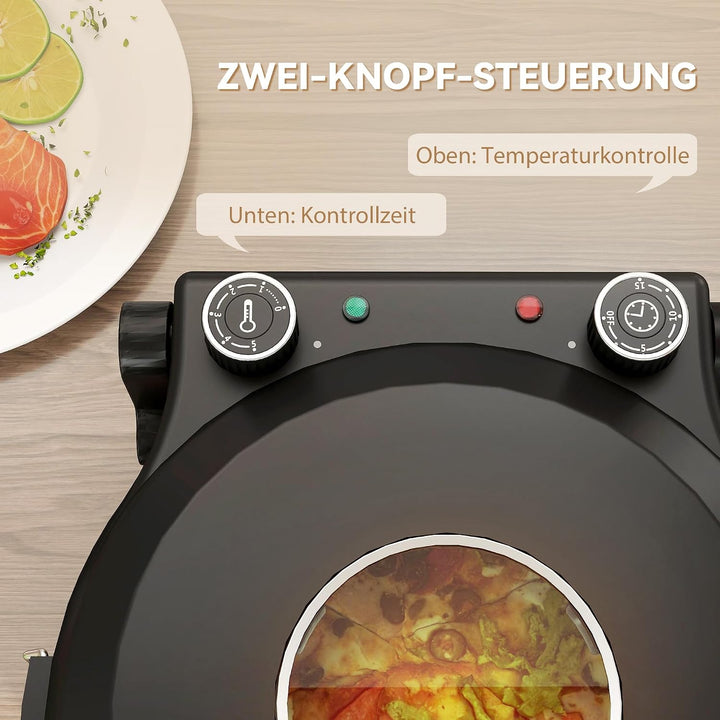 HOMCOM Pizzaofen elektrisch 430 ℃, 1200 Watt Pizzabäcker mit 30cm Steinplatte Timer Sichtfenster Übe