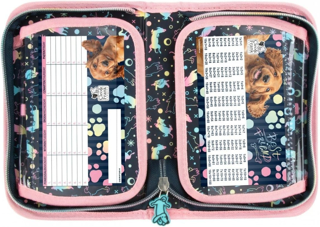 Hund Welpen Hündchen, Federtasche Federmappe, 24 TLG. gefüllt für Kinder Jungen Mädchen, blau, 21 x
