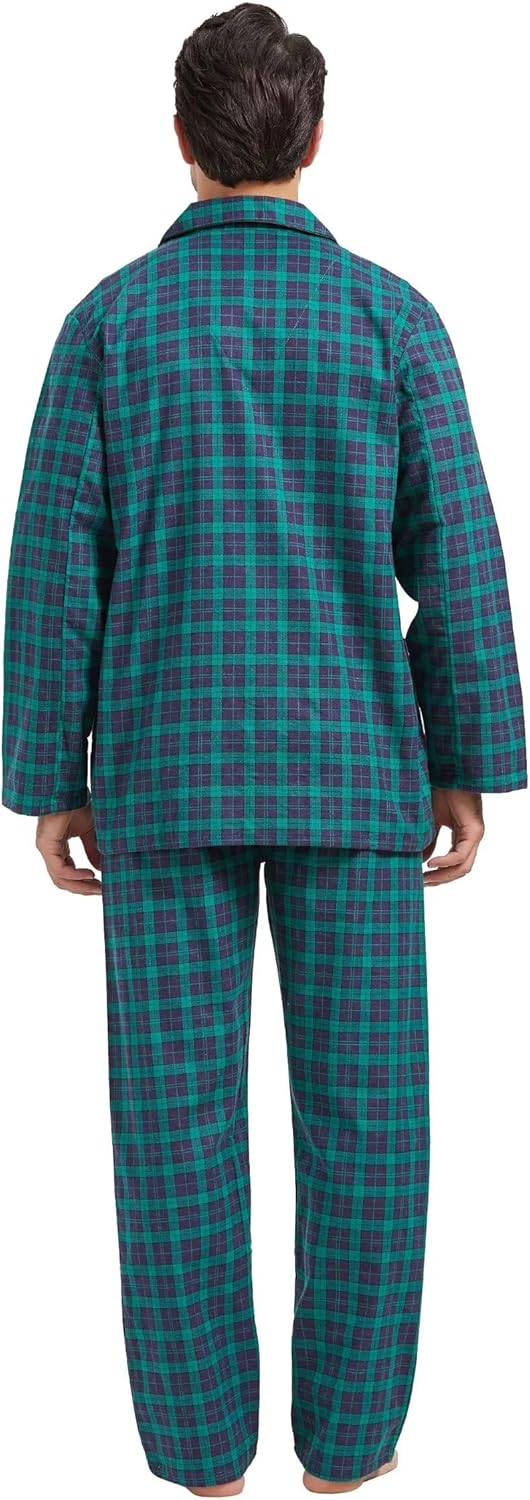 Amaxer Flanell Schlafanzug Herren 100% Baumwolle Pyjama mit Knopfleiste Set Lang Warmer Winter Schla
