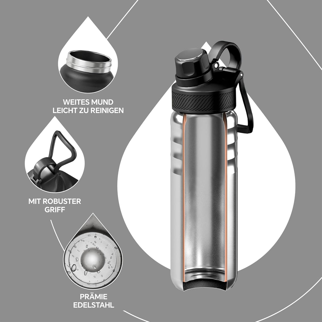 IDEUS Vakuumisolierte Wasserflasche, 24oz (710 ml) Edelstahl Doppelwand Flasche Metall Sport Kantine