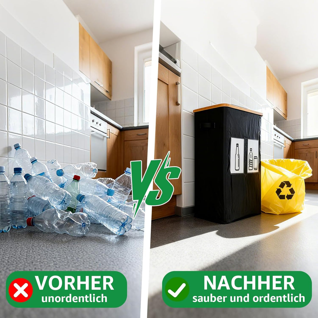 GARPROVM 160L Pfandflaschen Sammelbehälter, 2 Fächer Flaschensammler mit Doppel Silikonloch Sichtfen