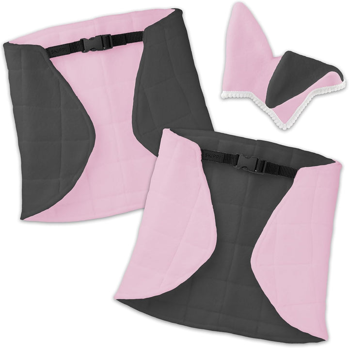 SKIPPI Wendbare Decke und Fliegenhaube für Hobby Horse – Rosa und Graue, Hobby Horse Zubehör, Zweifa