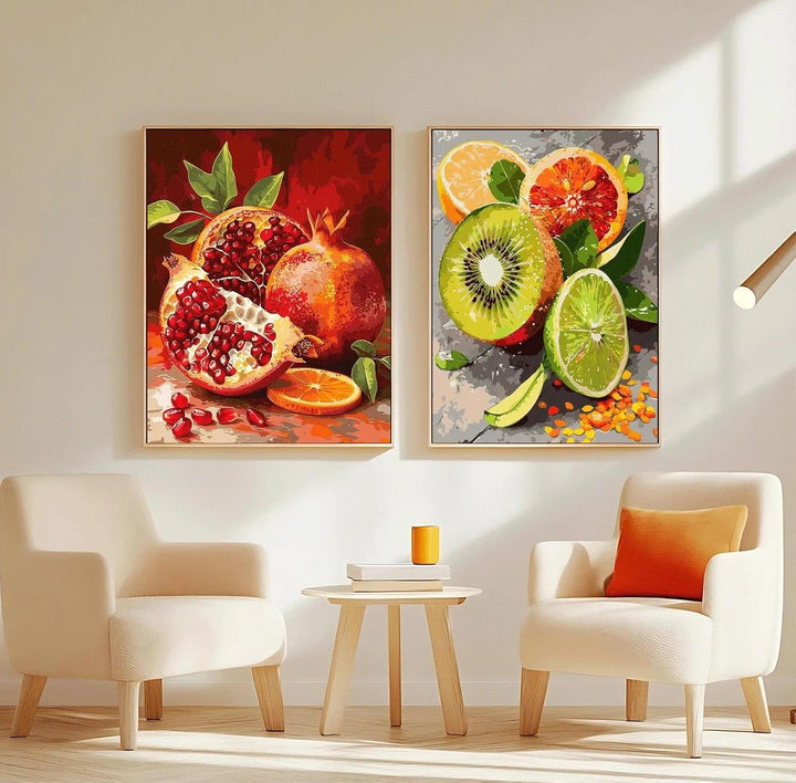 JATOK 3 Stück Malen Nach Zahlen Erwachsene, DIY Obst Gemälde für Anfänger, Handgemalt Ölgemälde Lein