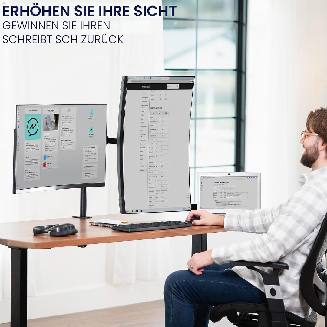 VIVO Dual-Monitor-Schreibtischhalterung, Hochleistungs-Vollverstellbarer Ständer, Passend für 2 LCD-