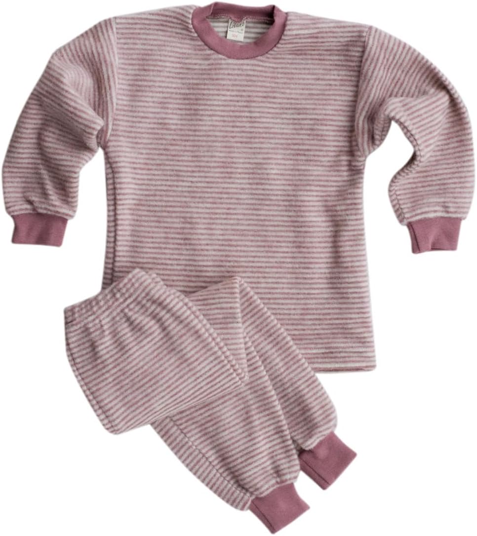 Lilano, Merino Kinder Flausch Schlafanzug 2-teilig, 100% Wolle (kbT) 98 Mauve/Natur, 98 Mauve/Natur