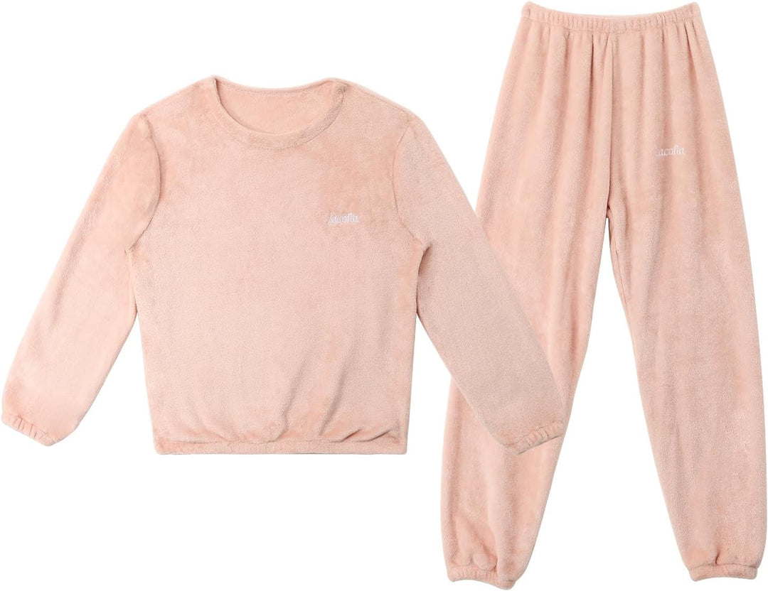 LACOFIA Kinder Jungen Mädchen Schlafanzüge Warme Polar Fleece Pyjama Set Kleinkind Winter Langarm Ha