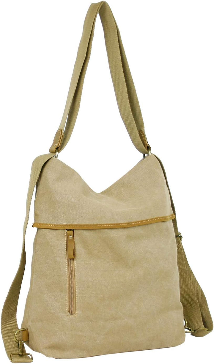 JENNIFER JONES - Grosse Damen Handtasche aus Canvas und Echtleder - Vintage Look - Casual Schulterta