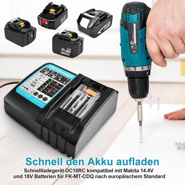 Akku 18v Ladegerät DC18RC Schnellladegerät Kompatibel mit Makita 14,4 Volt und 18 Volt Li-Ion Ersatz