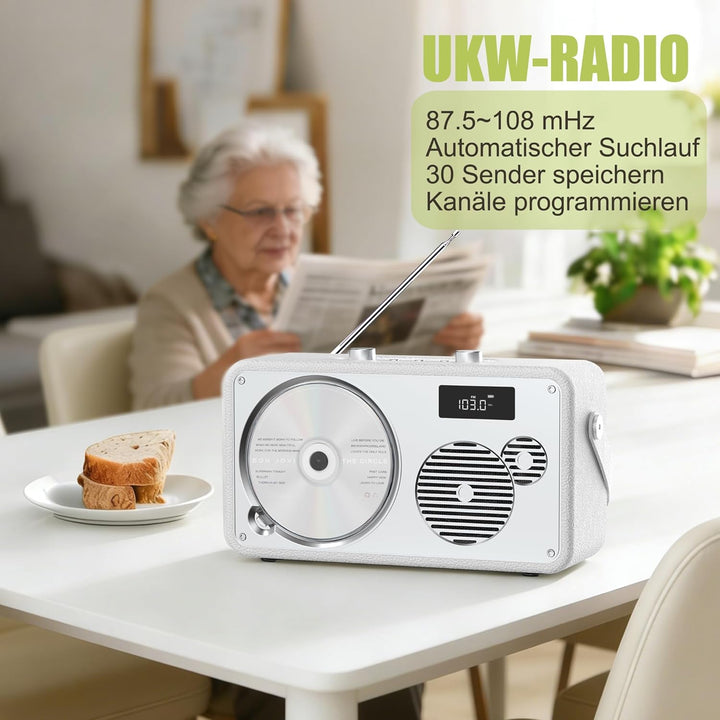 Vintage Leather Style Boombox CD-Player Tragbarer | Eingebaute wiederaufladbare Batterie| FM-Radio/B
