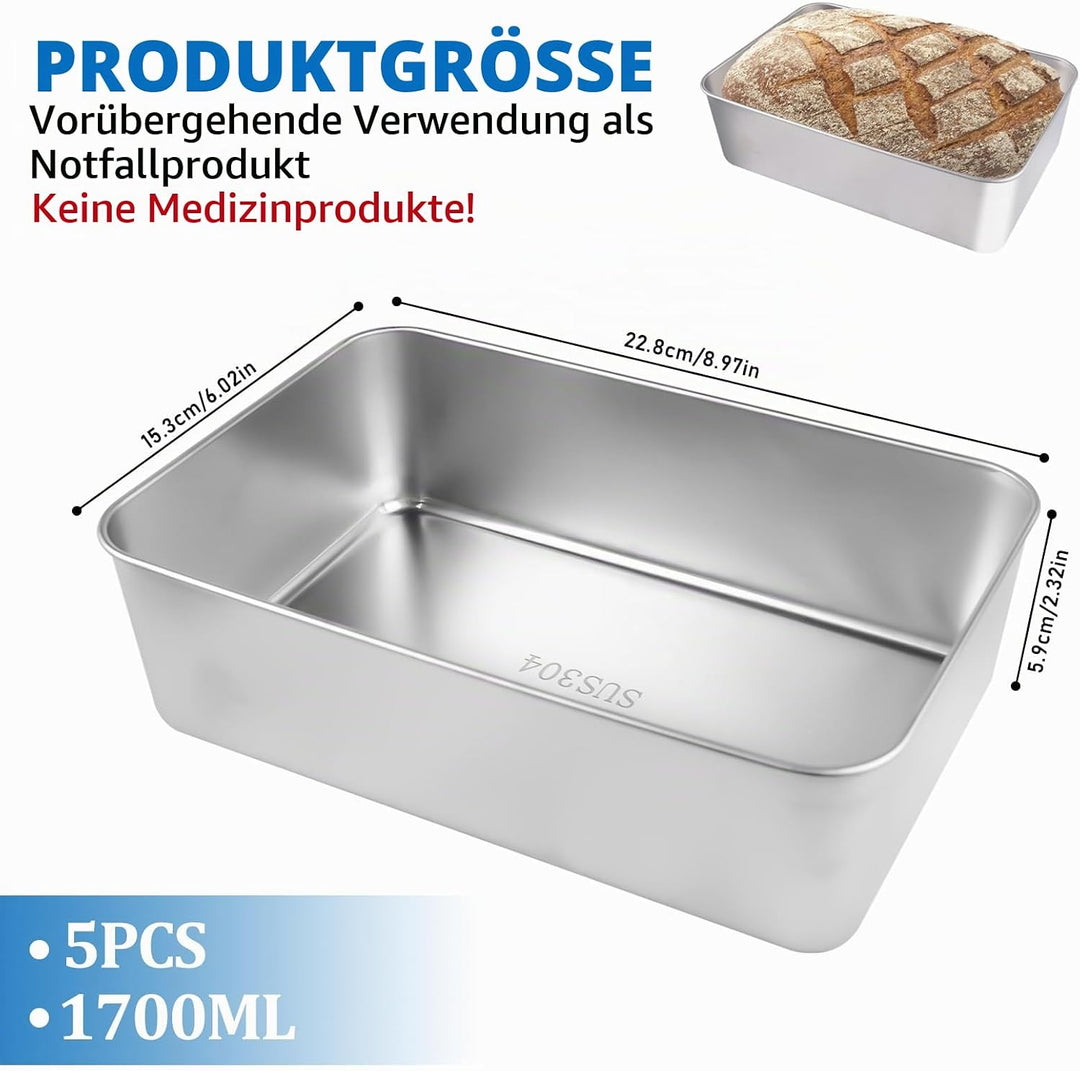 Kastenform 5er-Set, Edelstahl Brotbackform, Rechteckig Toastbrot Backform Kastenbackform für Saftige