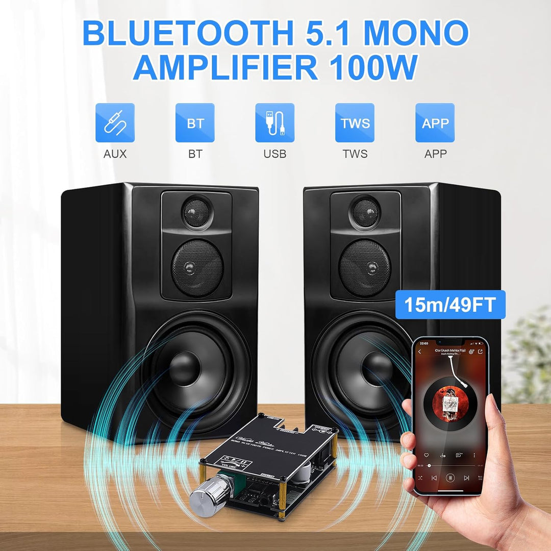 HiFi-Verstärker mit Bluetooth 5.1, ZK-1001B Audioverstärker Karte 100W Mini TWS Mono Audio-Leistungs