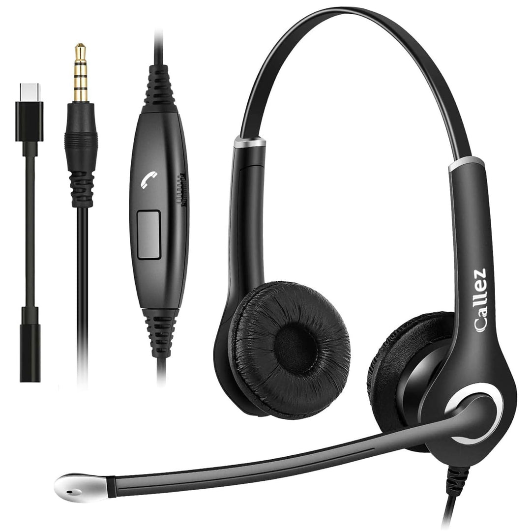 Callez Headset PC 3,5mm Klinke mit Mikrofon Noise Cancelling, On-Ear Stereo Kopfhörer Handy für Lapt