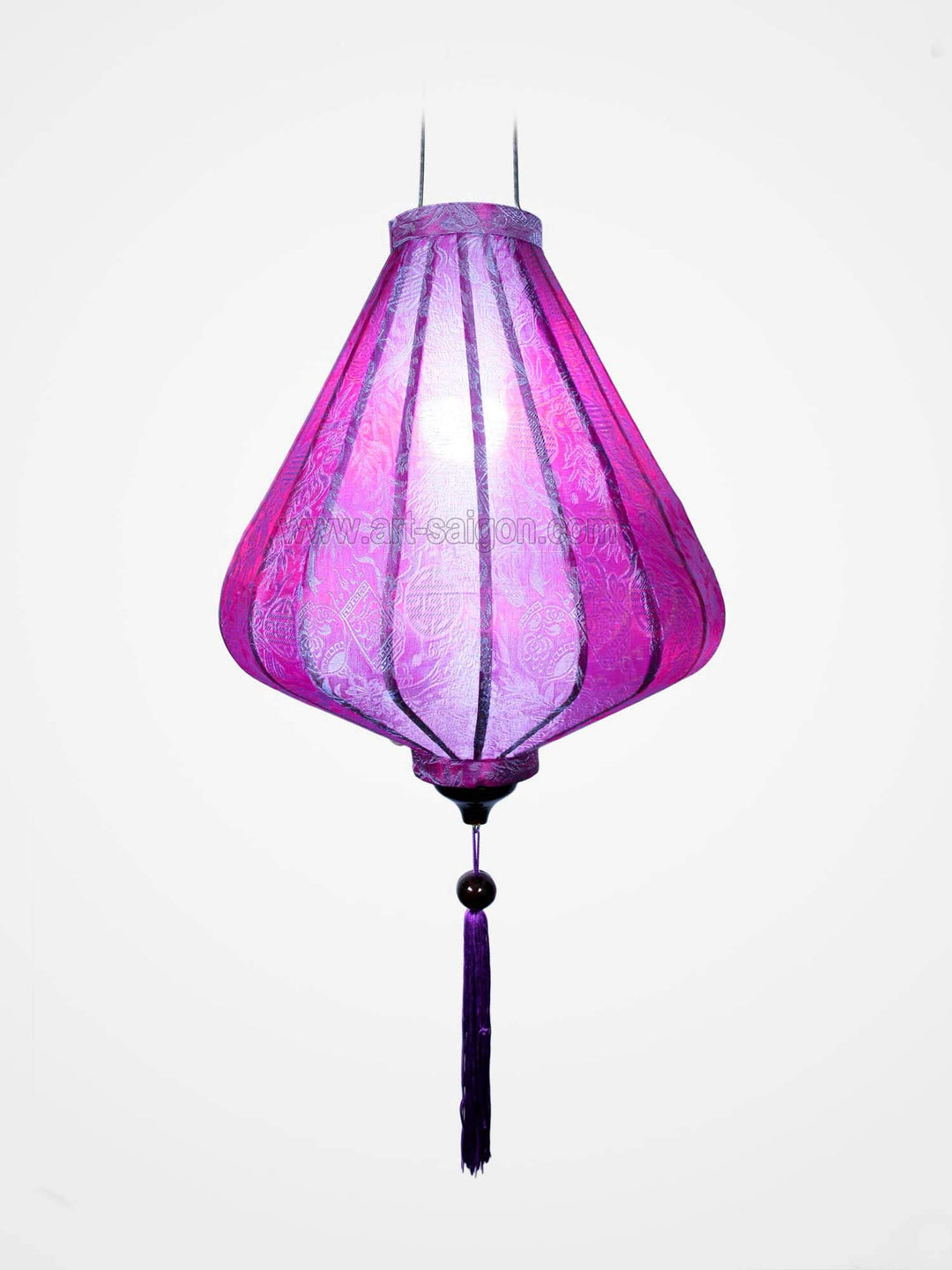 Asiatische Lampion aus Seide, violett, Durchmesser 30 cm, Laterne aus Stoff, Bambus und Holz, Dekora