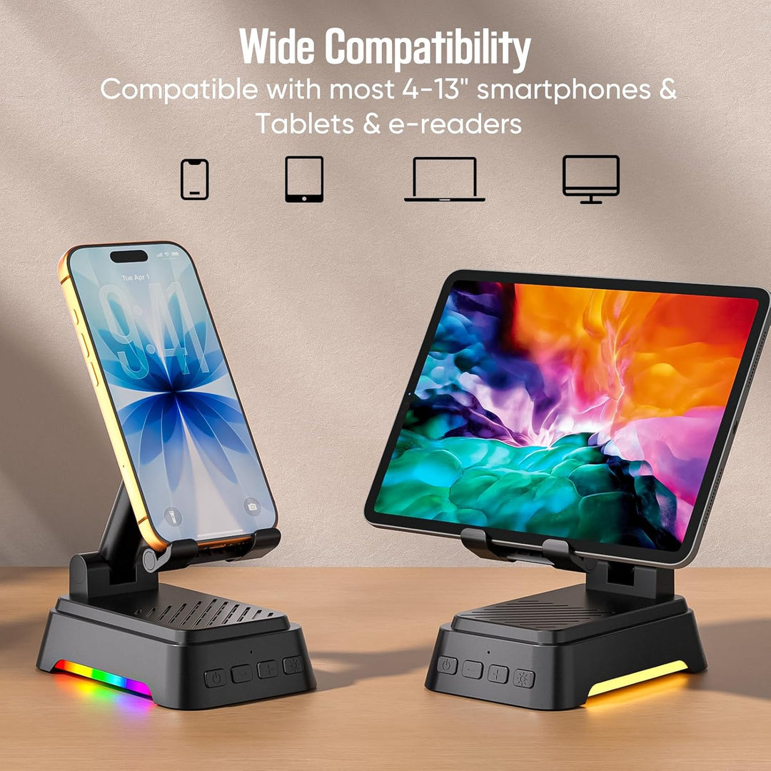 doopo Bluetooth Lautsprecher mit Licht,Faltbar Handyhalterung für Smartphones Tablets, 4-in-1 Tragba