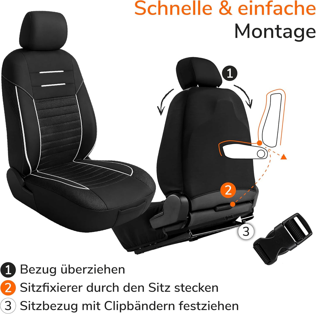 Upgrade4cars Autositzbezüge Set für die Vordersitze Version 2026 | Auto-Schonbezüge Universal in Wei