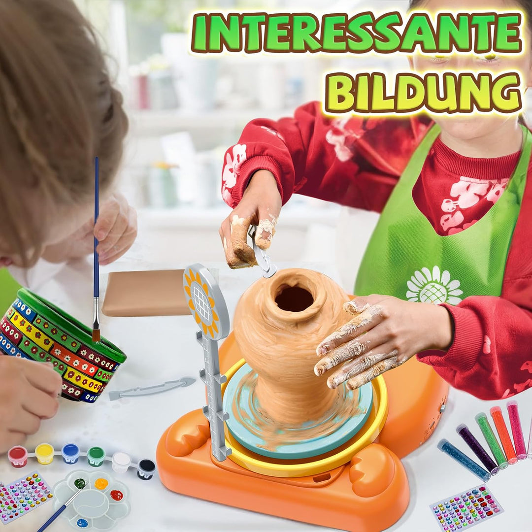 JONRRYIN Töpferset für Kinder, Töpferscheibe Elektrisch für Kinder, Mini Töpferscheibe mit Töpferton