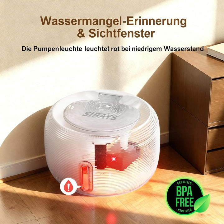 SIBAYS Trinkbrunnen für Katze - 3.5L Katzenbrunnen mit 25dB Ultraleise Pumpe &amp; LED-Fenster - Trinkbr