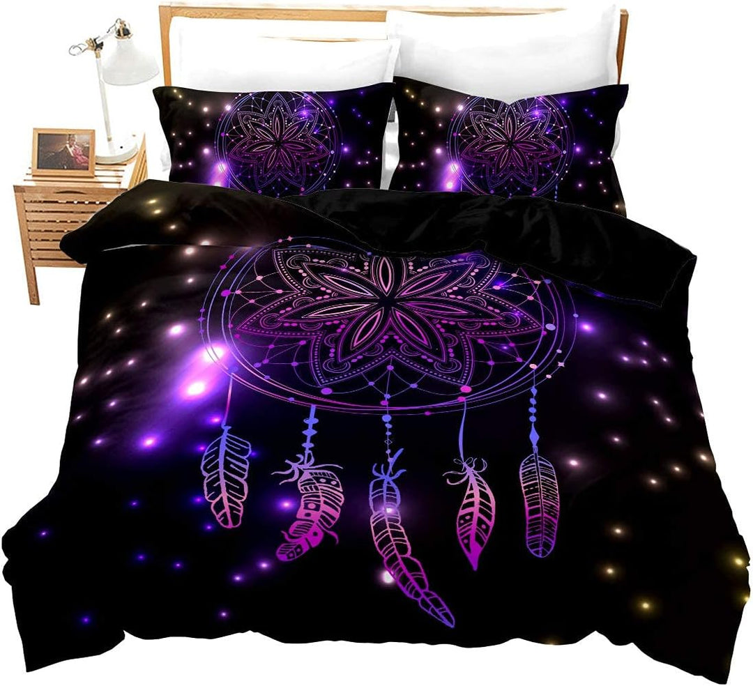 Loussiesd Lila Traumfänger Bettwäsche Set 135x200cm Mädchen Frau Böhmen Feder Bettbezug Set Stammes