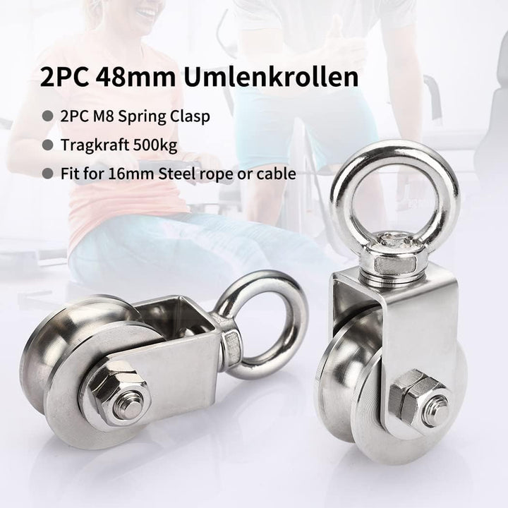GothicBride 2 Pack 48 mm Umlenkrolle mit Kugellager, 500 kg Tragende Umlenkrolle Stahlseil, Edelstah