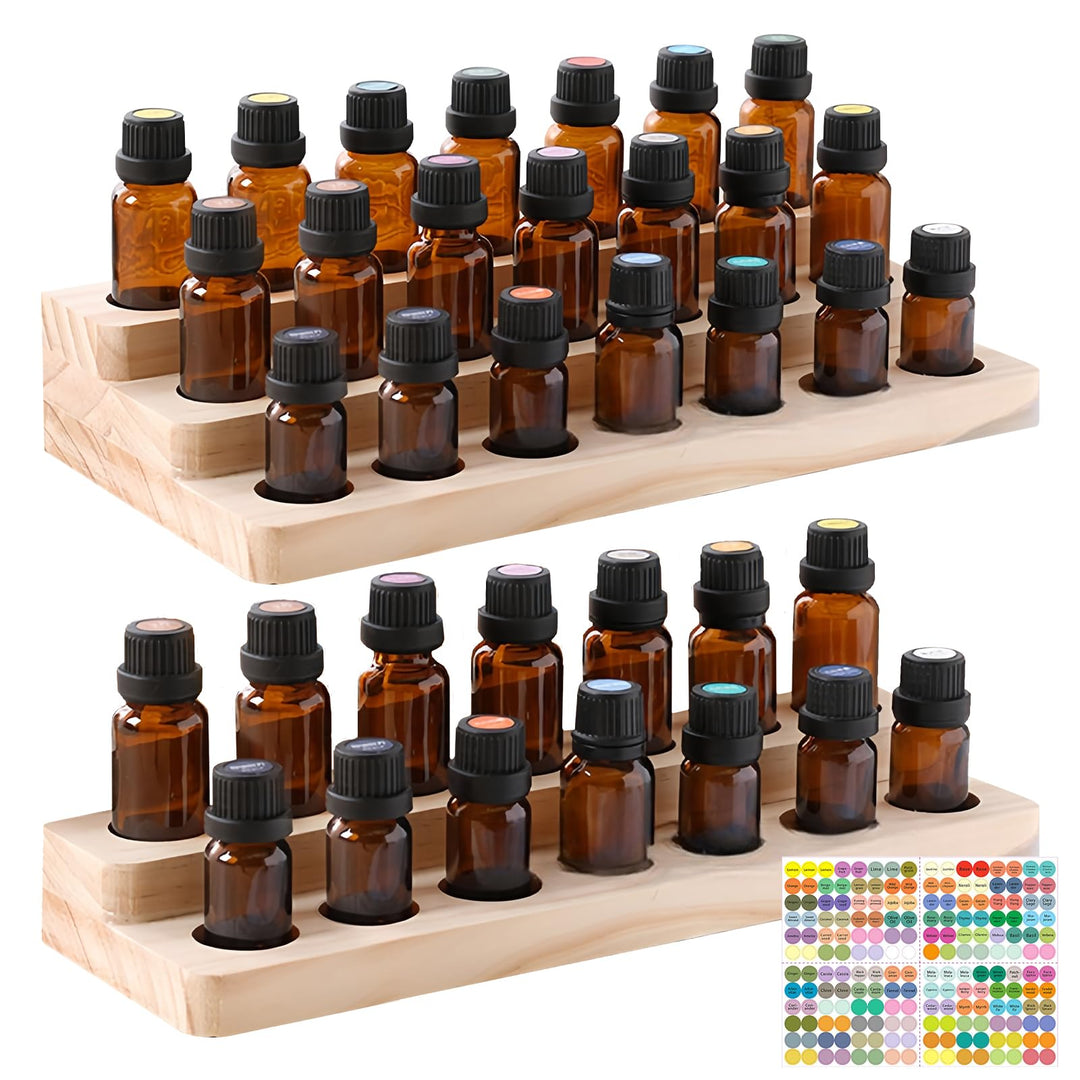 2 Ätherisches Öl Display Ständer: Aromatherapie Öle Hölzern Tragen Gestell, Doppelschichtige Aufbewa