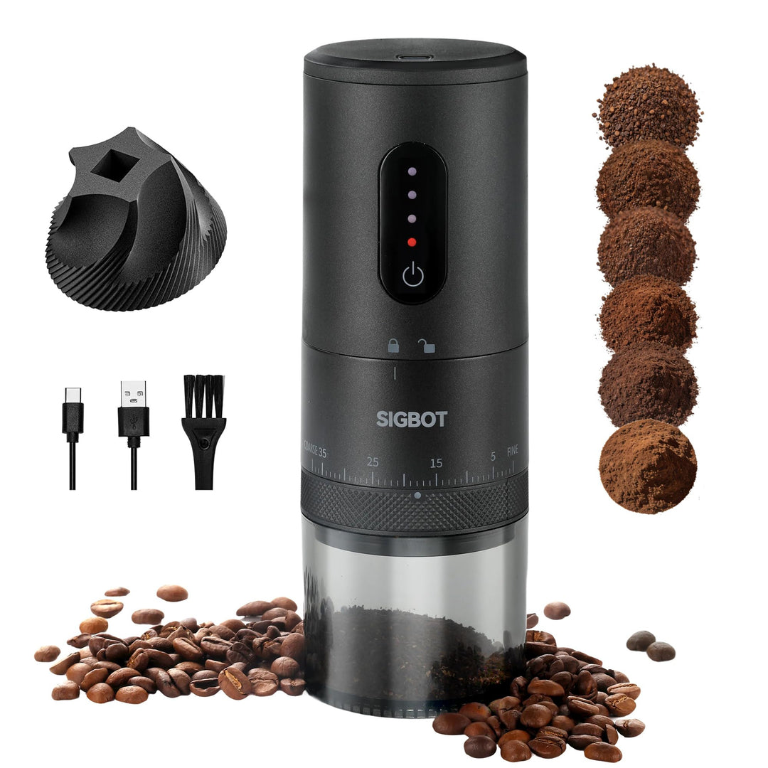 SIGBOT Elektrische Kaffeemühle mit Kegelmahlwerk – 38 Externe Mahlstufen, Konische Keramikmahlwerke