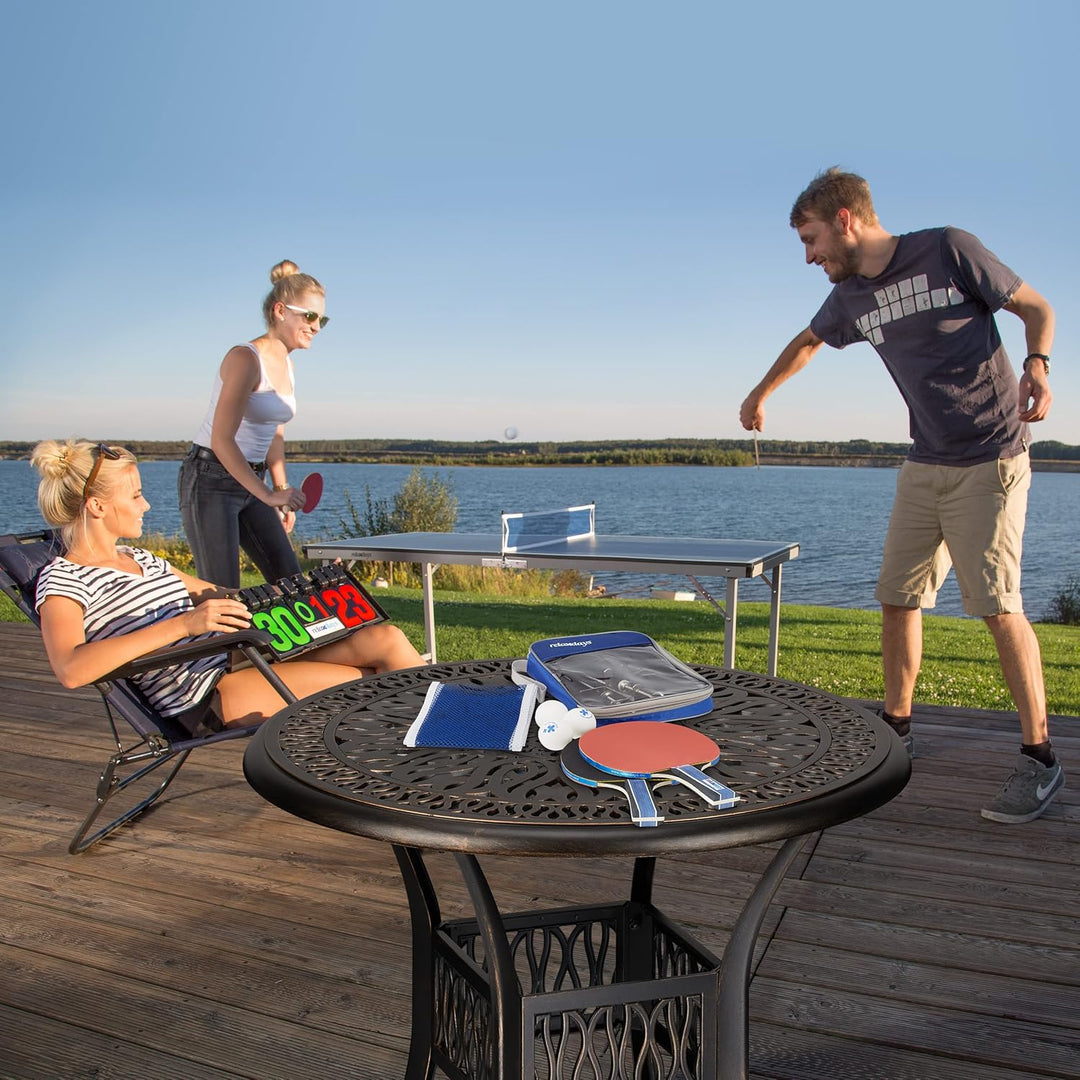Relaxdays Tischtennis Set, Hülle mit Tischtennis-Netz, 2 Holzschläger, 3 Ping Pong Bälle, Mini Tisch