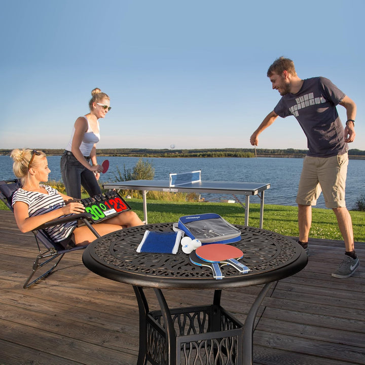 Relaxdays Tischtennis Set, Hülle mit Tischtennis-Netz, 2 Holzschläger, 3 Ping Pong Bälle, Mini Tisch