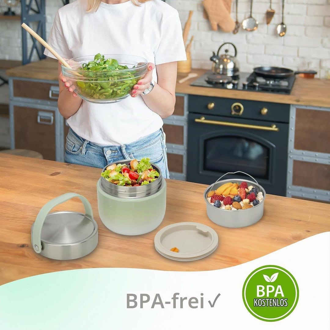 VINATO 1.2L Thermobehälter Für Essen Thermo Lunchbox Bento Box Erwachsene mit Edelstahl, Auslaufsich