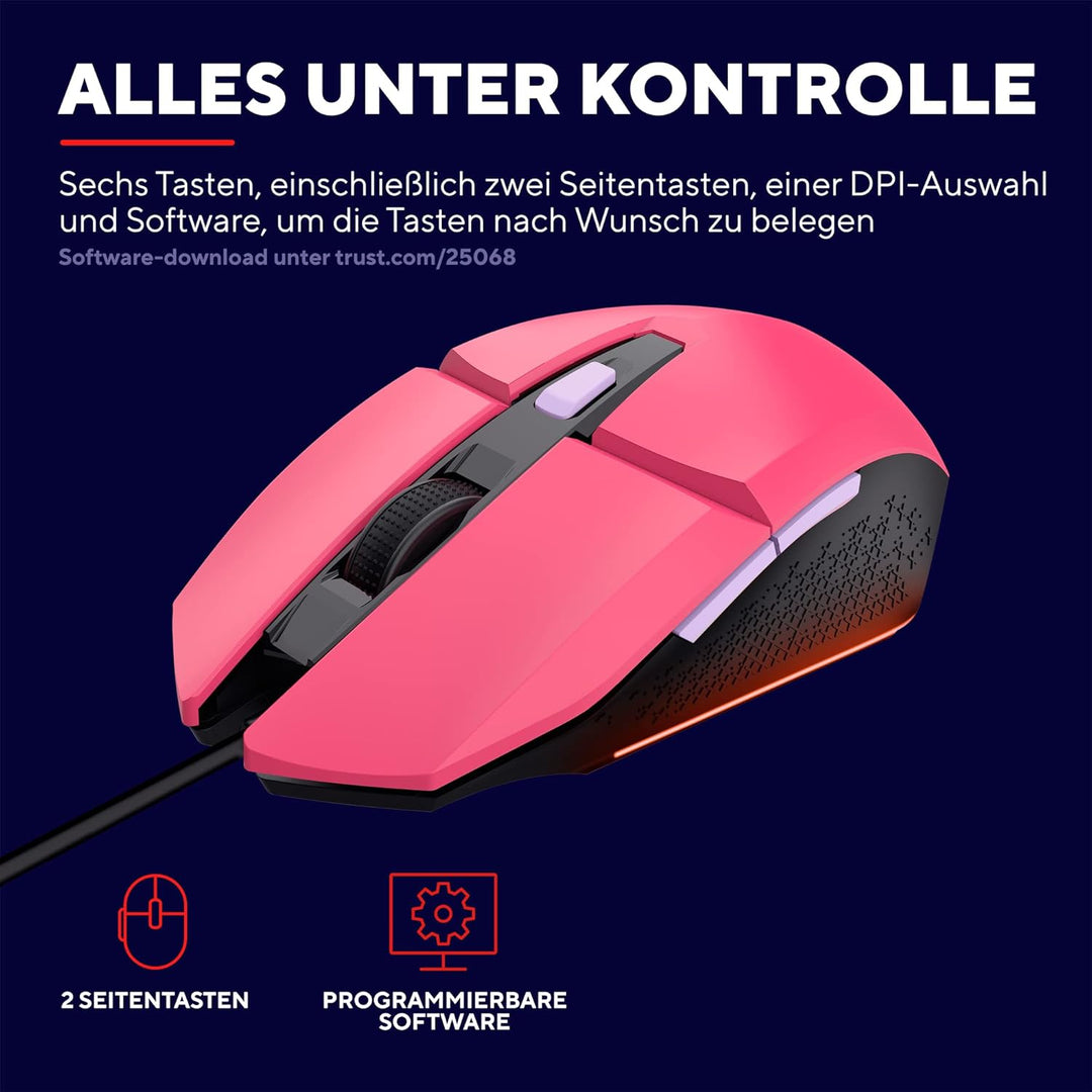 Trust Gaming GXT 109P Felox Gaming Maus mit 6 Programmierbare Tasten, Mehrfarbige LED-Beleuchtung, 2