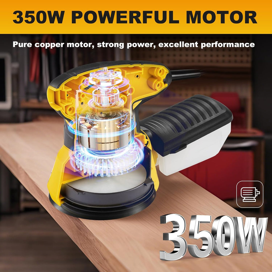 Enventor Exzenterschleifer 125mm, 350W Schleifmaschine 6000-13000 OPM, 6 Gänge, Multischleifer mit A