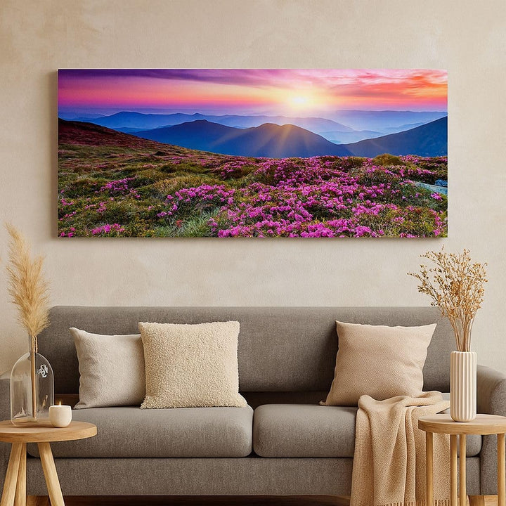 Wandbilder Dekoration Wohnzimmer Wiese Berg Himmel Landschaft Panorama Bilder auf Leinwand 120x50cm