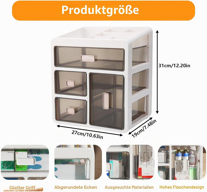 Medikamenten Aufbewahrung, 4-stöckiger Hausapotheke Schrank, Schublade Typ Medikamentenschrank-Organ