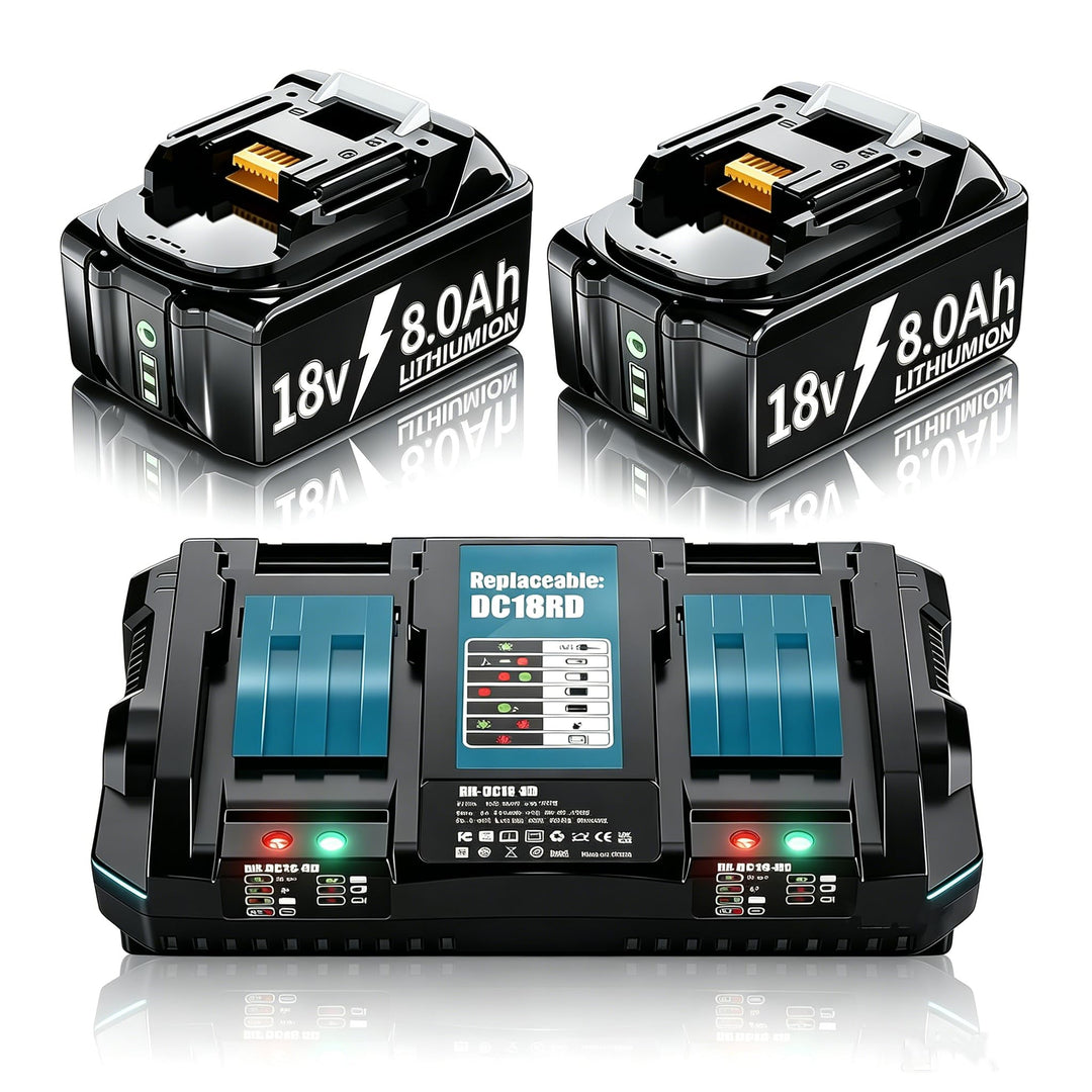 2 Stück 8.0Ah/8000mAh 18V BL1830 Akku mit Ladegerät Ersatzakku für makita Akku BL1830B BL1840 BL1850