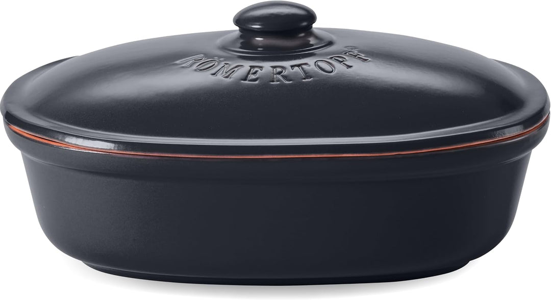 Römertopf Brottopf oval MEDI 2,3 Liter - Brotkasten Schwarz aus Keramik - Atmungsaktiver Tontopf für