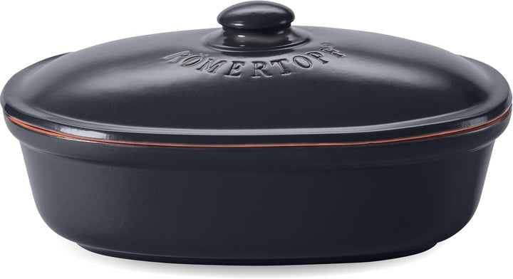 Römertopf Brottopf oval MEDI 2,3 Liter - Brotkasten Schwarz aus Keramik - Atmungsaktiver Tontopf für