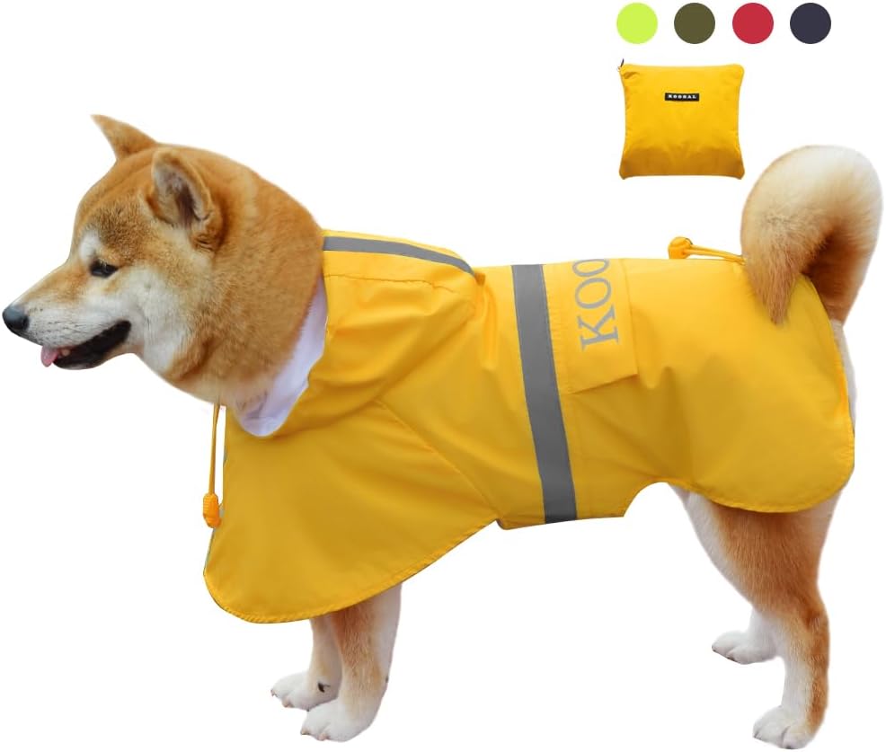 KOOGAL Grosse Hunde Regenjacken Mit Kapuze,Hunde Regenmantel,Mit Reflektierenden Sicherheitsstreifen