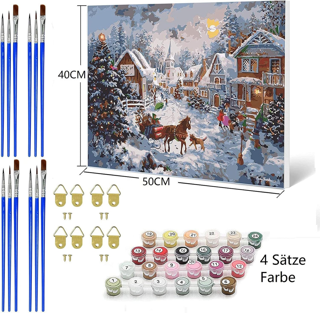 YAOYIN Malen Nach Zahlen Erwachsene Kinder Anfänger, 4 Stück Weihnachtsdeko Malen Nach Zahlen für Er