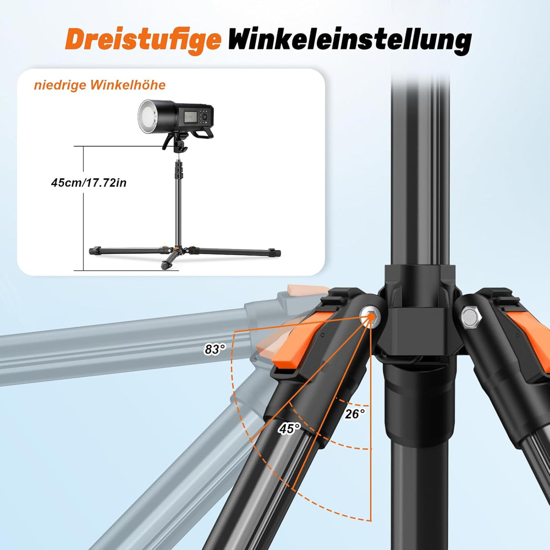 XXZU 210cm/83in Lichtstativ mit Kugelkopf, Kamera Beleuchtungsstativ Umkehrbares Tragbares Studio-Be