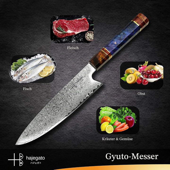 Hajegato Damastmesser Küchenmesser Einzigartiges Griff Kochmesser Profi Messer Japanisches Messer Vg
