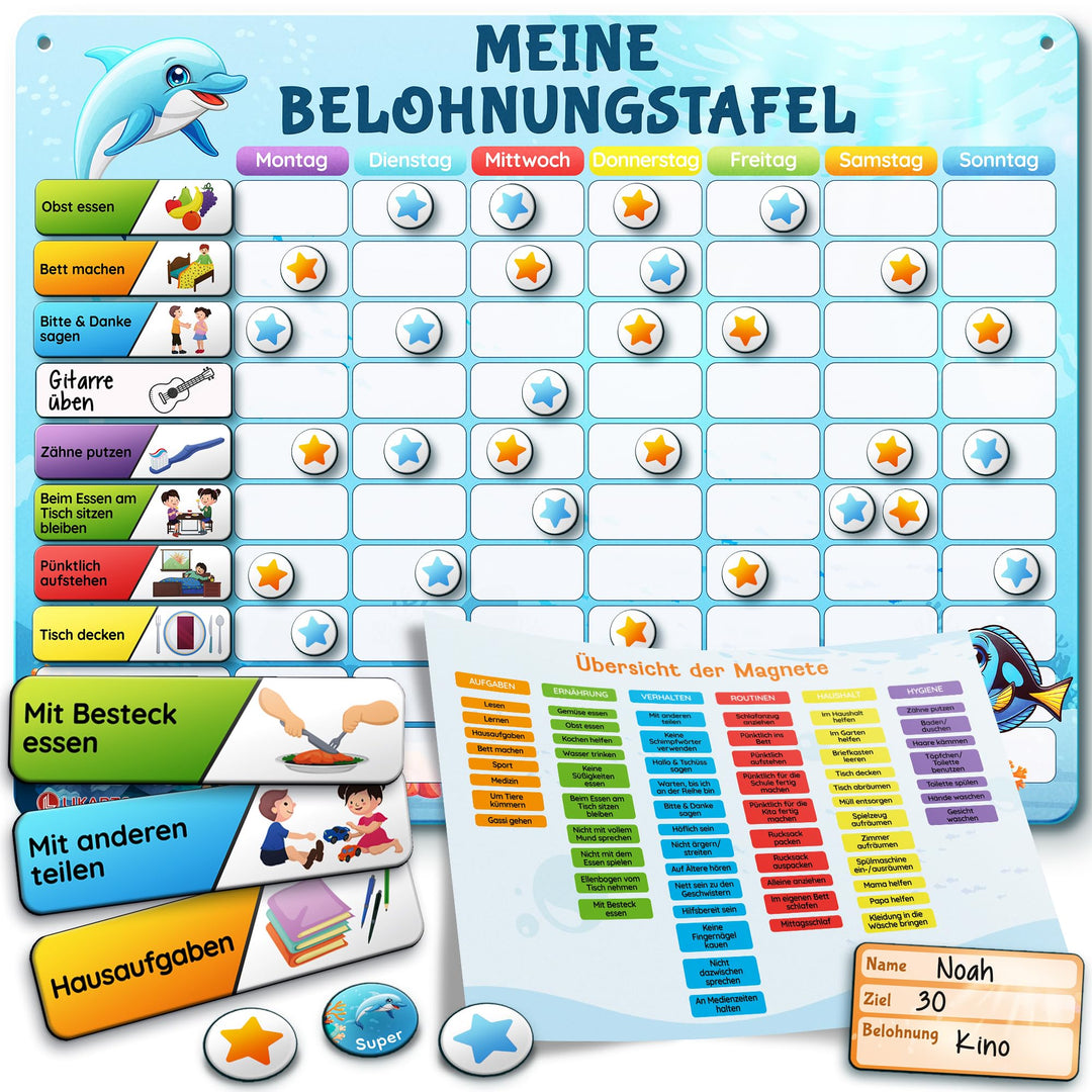 LIKARTO Belohnungstafel Kinder – [DAS ORIGINAL] – Montessori Aufgabenplaner & Magnettafel – individu