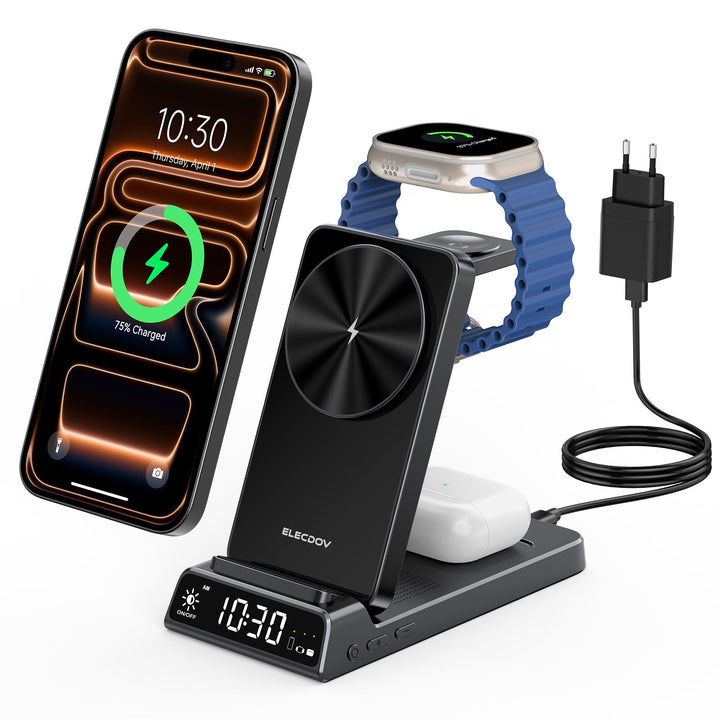 3-in-1 Wireless Ladestation für Apple, Faltbare Magnetische Ladestation für iPhone 17e/17 Pro Max/16
