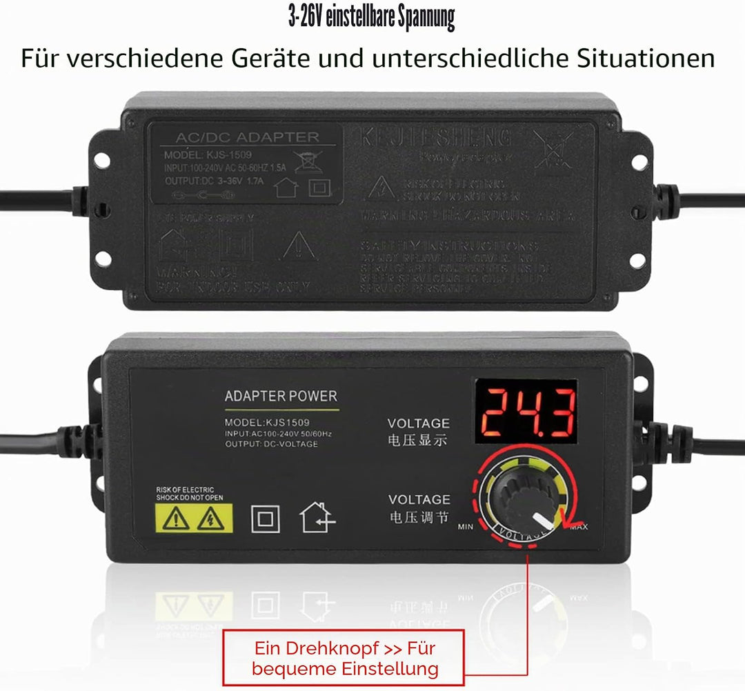 Einstellbares Netzteil,3-36V Weitbereich AC DC Stromadapter mit Digitalanzeige Anti-Interferenz 60W