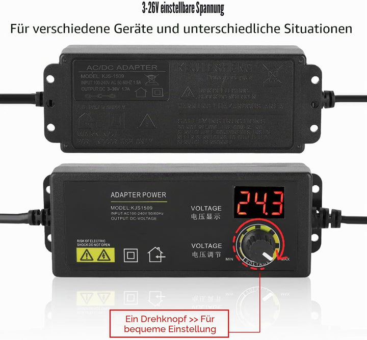 Einstellbares Netzteil,3-36V Weitbereich AC DC Stromadapter mit Digitalanzeige Anti-Interferenz 60W