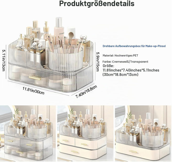 DASITON Make Up Kosmetik Organizer, 360° Drehbar Make Up Pinsel Organizer, Grosser Kosmetik Aufbewah