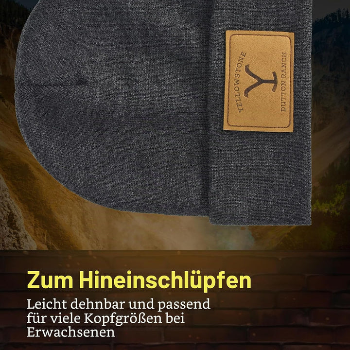 Yellowstone Dutton Ranch Beanie Mütze Winter Strickmütze mit Manschette Grau One Size, GRAU, Einheit