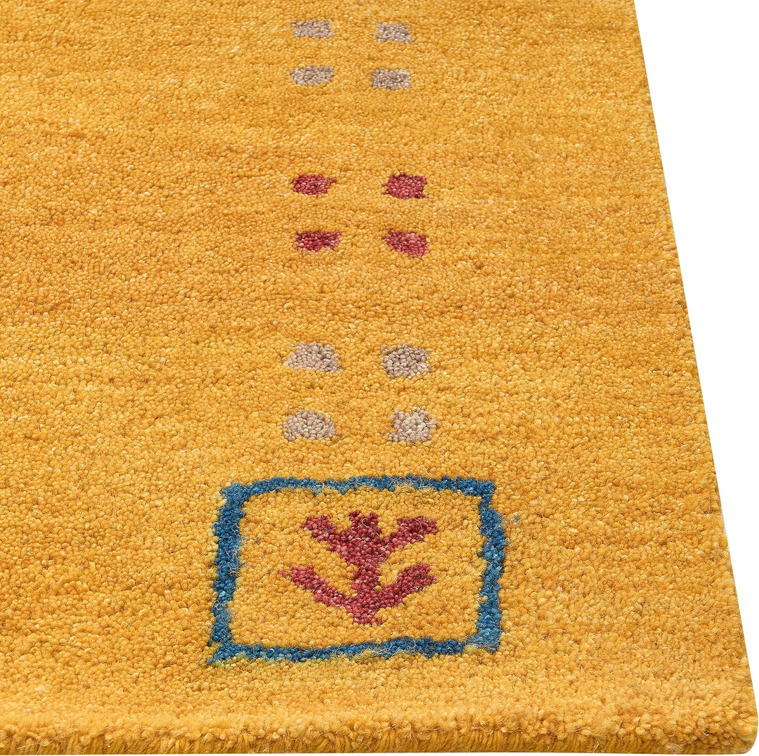 Gabbeh Teppich gelb aus Wolle 160x230 cm Hochflor mit Muster weich handgetuftet Akalan