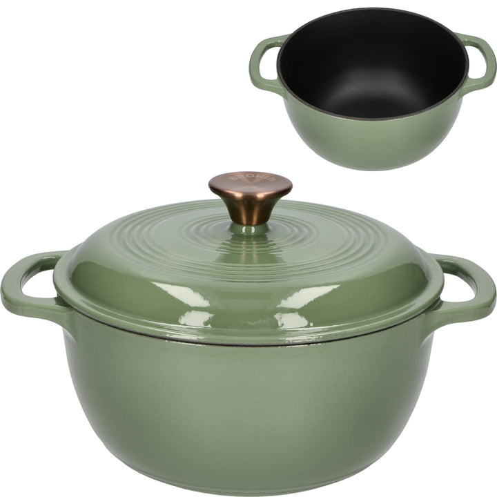 BROWIN® Gusseiserner Emaille-Kochtopf 330545 | 35 x 28 x 12,5 cm | Grün, 5,8L | Emaille Bräter mit D