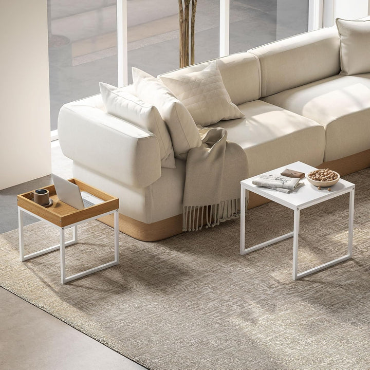 HOMCOM Couchtisch 2er Set Satztisch Quadratischer Beistelltisch mit Abnehmbarem Tablett, Stahlgestel